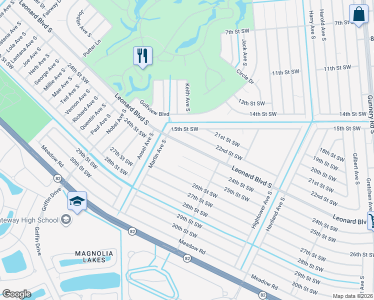 map of restaurants, bars, coffee shops, grocery stores, and more near 4737 Leonard Boulevard South in Lehigh Acres
