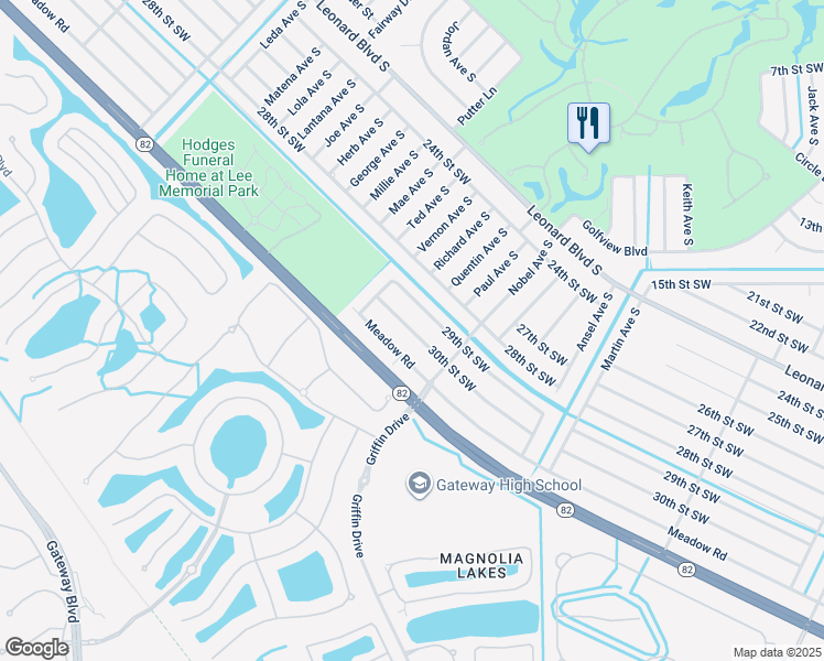 map of restaurants, bars, coffee shops, grocery stores, and more near 4872 30th Street Southwest in Lehigh Acres