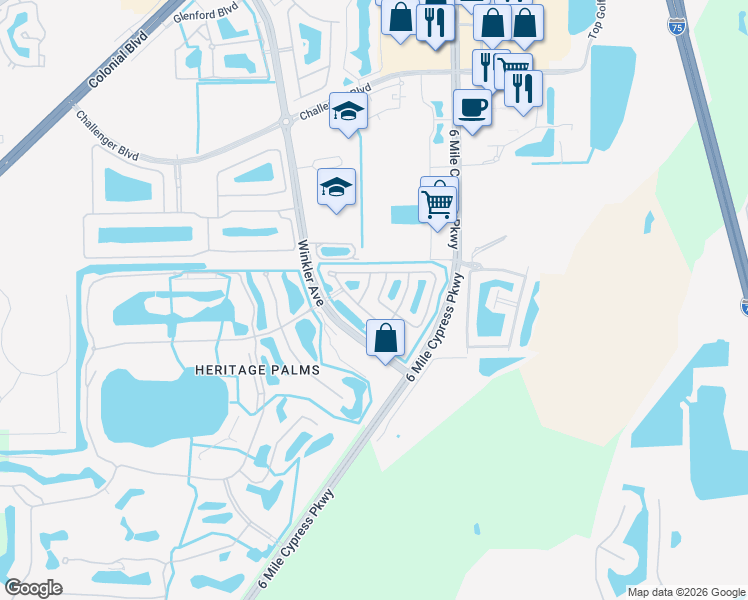 map of restaurants, bars, coffee shops, grocery stores, and more near 10086 Spyglass Hill Lane in Fort Myers