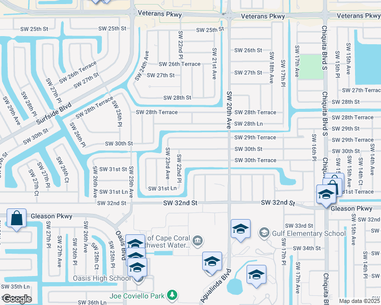map of restaurants, bars, coffee shops, grocery stores, and more near 2118 Southwest 30th Street in Cape Coral