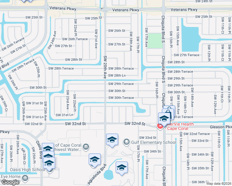 map of restaurants, bars, coffee shops, grocery stores, and more near 1902 Southwest 30th Street in Cape Coral