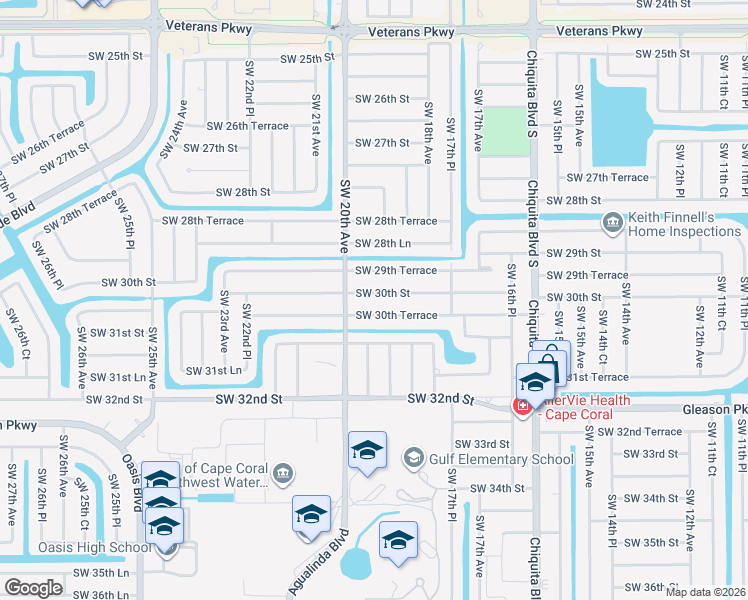 map of restaurants, bars, coffee shops, grocery stores, and more near 1906 Southwest 30th Street in Cape Coral