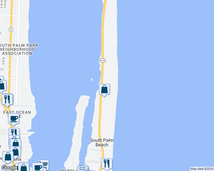 map of restaurants, bars, coffee shops, grocery stores, and more near 3440 Florida A1A in Palm Beach