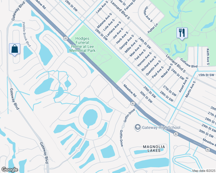 map of restaurants, bars, coffee shops, grocery stores, and more near 12988 Broomfield Lane in Fort Myers