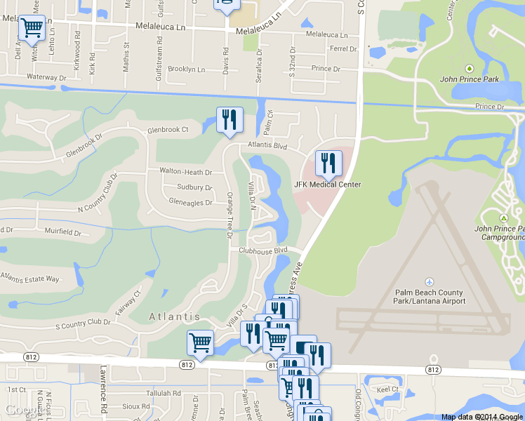 map of restaurants, bars, coffee shops, grocery stores, and more near 220 Rio Vista Cir in Lake Worth