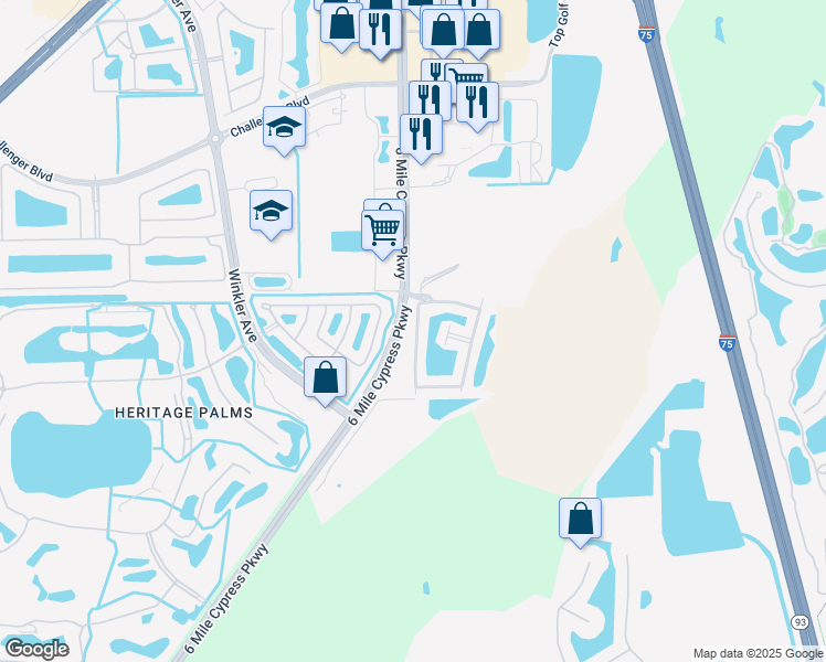 map of restaurants, bars, coffee shops, grocery stores, and more near 10016 Via Colomba Circle in Fort Myers