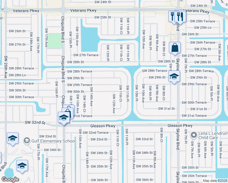 map of restaurants, bars, coffee shops, grocery stores, and more near 1199 Southwest 30th Street in Cape Coral
