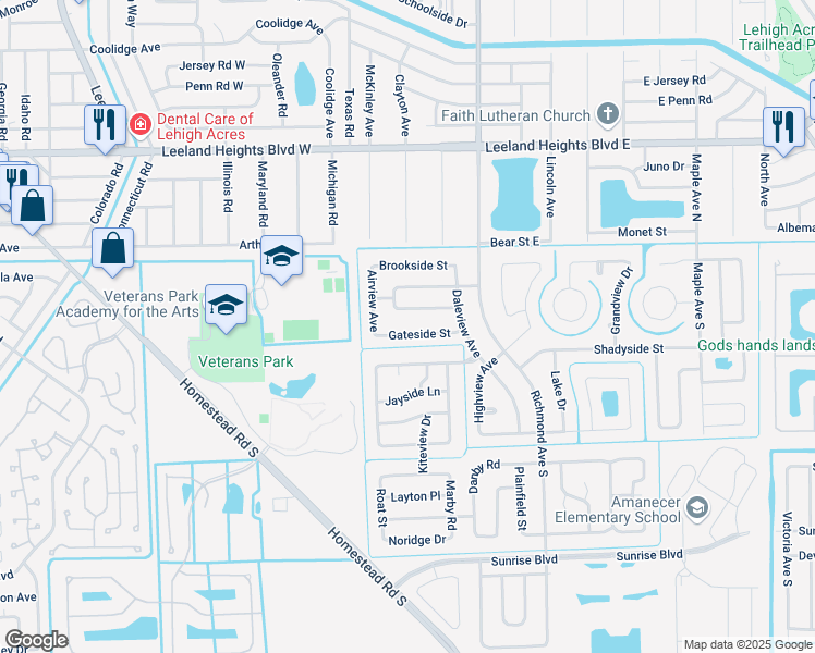 map of restaurants, bars, coffee shops, grocery stores, and more near 202 Gateside Street in Lehigh Acres