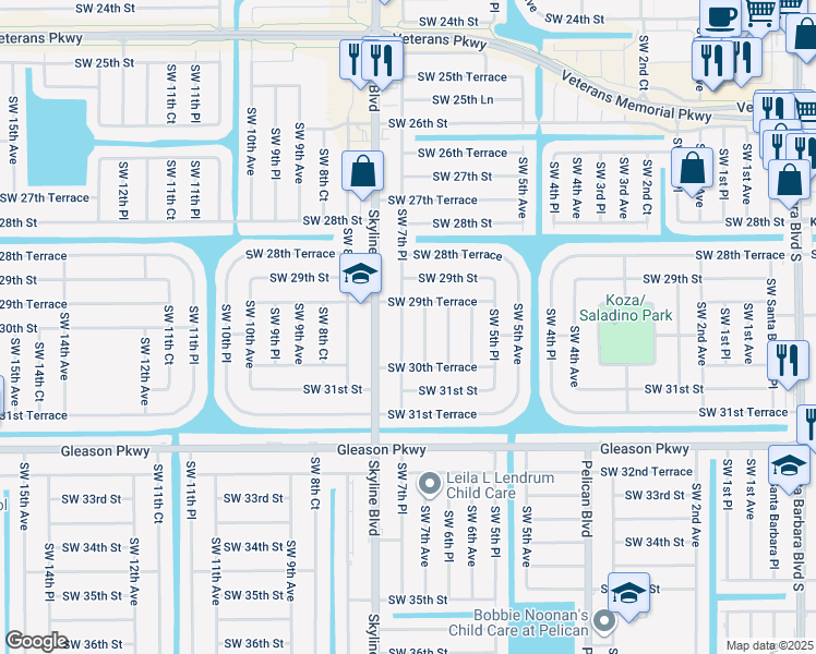 map of restaurants, bars, coffee shops, grocery stores, and more near 2941 Southwest 7th Place in Cape Coral