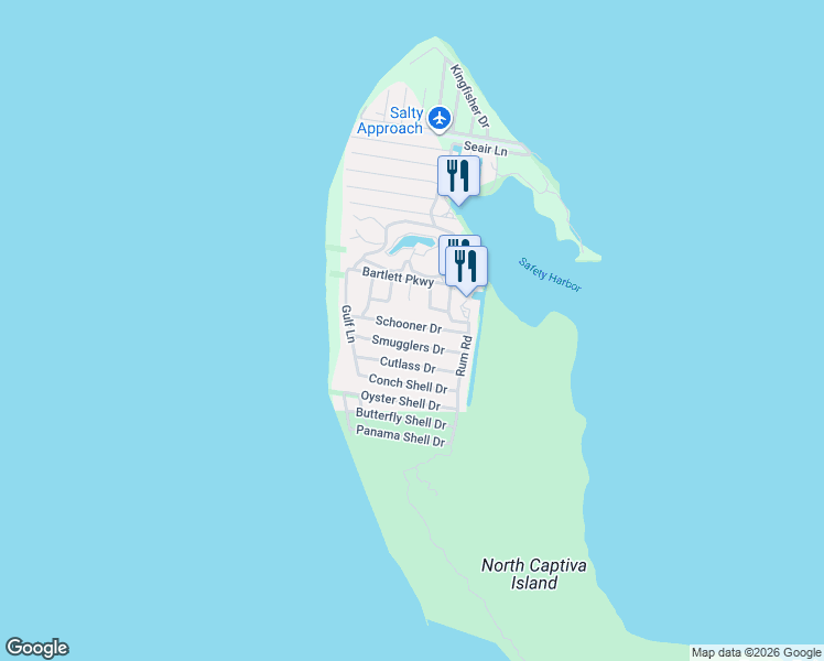 map of restaurants, bars, coffee shops, grocery stores, and more near 4510 Smugglers Drive in Captiva