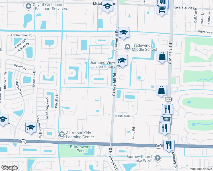 map of restaurants, bars, coffee shops, grocery stores, and more near 5082 Nautica Lake Circle in Greenacres