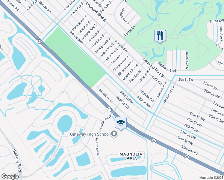 map of restaurants, bars, coffee shops, grocery stores, and more near 4872 30th Street Southwest in Lehigh Acres