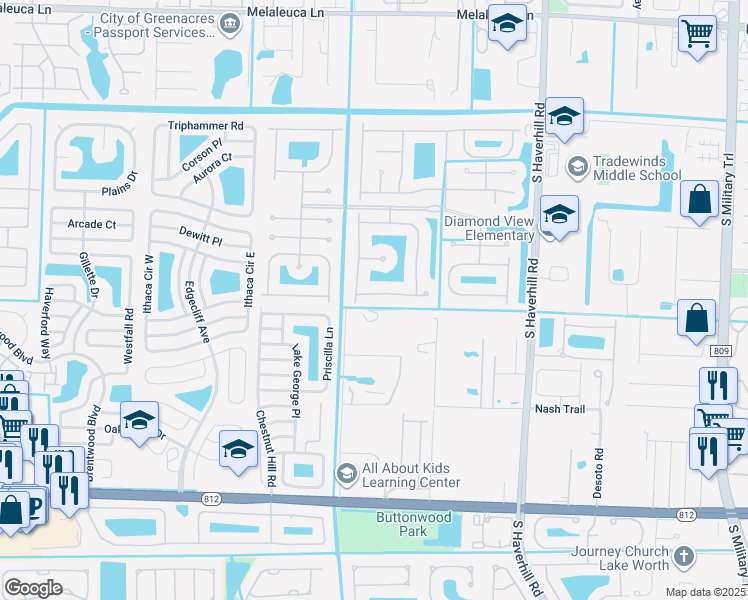 map of restaurants, bars, coffee shops, grocery stores, and more near 5034 Sabreline Terrace in Greenacres