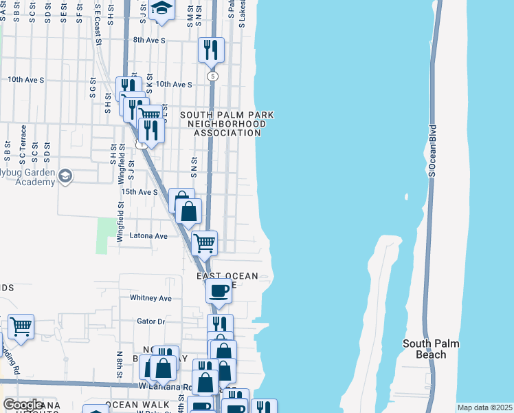 map of restaurants, bars, coffee shops, grocery stores, and more near 1 Indigo Terrace in Lake Worth