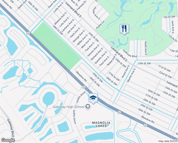map of restaurants, bars, coffee shops, grocery stores, and more near 4872 30th Street Southwest in Lehigh Acres