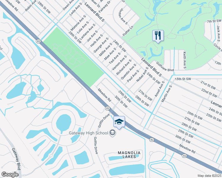 map of restaurants, bars, coffee shops, grocery stores, and more near 4872 30th Street Southwest in Lehigh Acres
