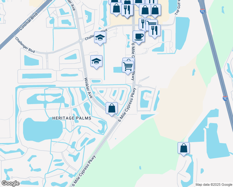 map of restaurants, bars, coffee shops, grocery stores, and more near 10066 Poppy Hill Drive in Fort Myers