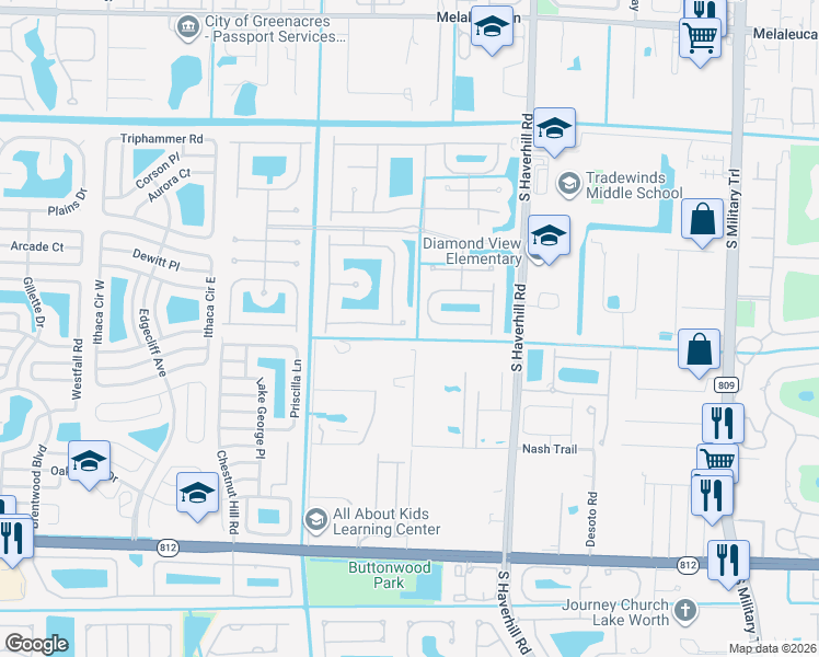 map of restaurants, bars, coffee shops, grocery stores, and more near 5002 Sabreline Terrace in Greenacres