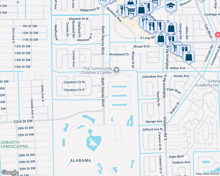 map of restaurants, bars, coffee shops, grocery stores, and more near 9014 Aegean Circle in Lehigh Acres