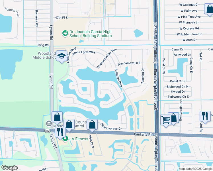map of restaurants, bars, coffee shops, grocery stores, and more near 5406 Alta Way in Lake Worth