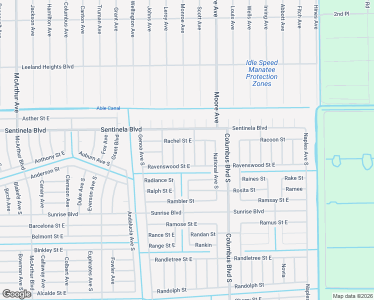 map of restaurants, bars, coffee shops, grocery stores, and more near 133 Navy Avenue South in Lehigh Acres