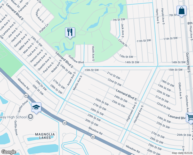 map of restaurants, bars, coffee shops, grocery stores, and more near 4737 Leonard Boulevard South in Lehigh Acres
