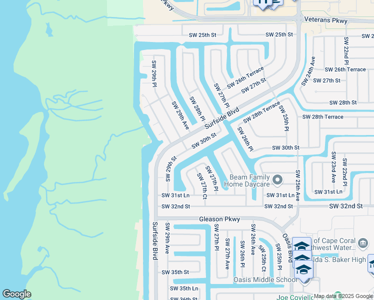 map of restaurants, bars, coffee shops, grocery stores, and more near 3001 Southwest 30th Street in Cape Coral