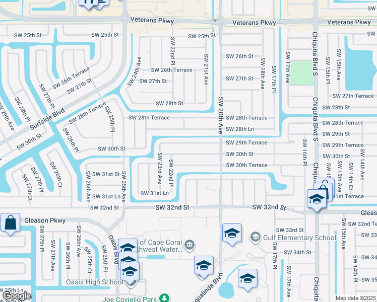 map of restaurants, bars, coffee shops, grocery stores, and more near 2118 Southwest 30th Street in Cape Coral