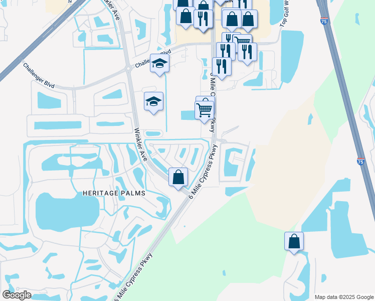 map of restaurants, bars, coffee shops, grocery stores, and more near 10056 Poppy Hill Drive in Fort Myers