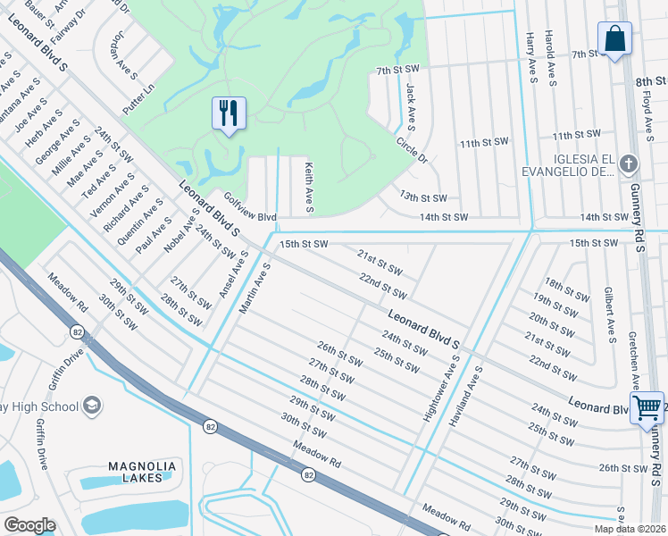 map of restaurants, bars, coffee shops, grocery stores, and more near 4716 Leonard Boulevard South in Lehigh Acres