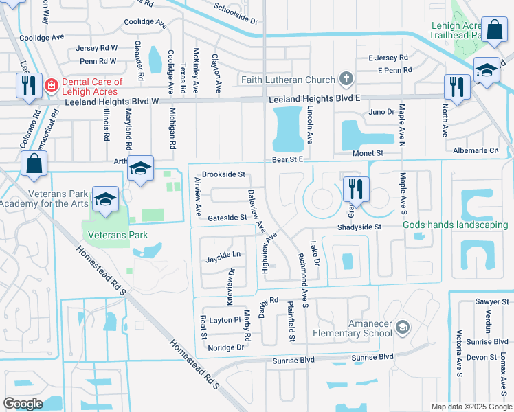 map of restaurants, bars, coffee shops, grocery stores, and more near 115 Daleview Avenue in Lehigh Acres