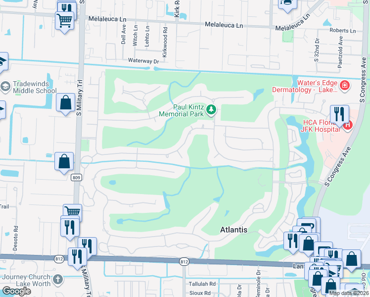 map of restaurants, bars, coffee shops, grocery stores, and more near 425 North Country Club Drive in Lake Worth