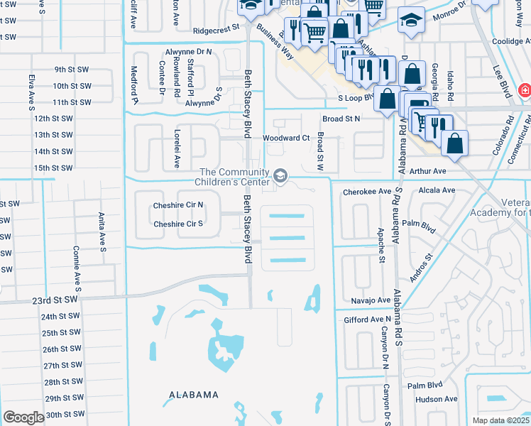 map of restaurants, bars, coffee shops, grocery stores, and more near 9042 Aegean Circle in Lehigh Acres
