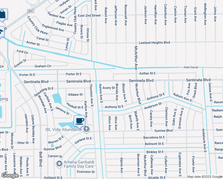 map of restaurants, bars, coffee shops, grocery stores, and more near 916 Avery Street in Lehigh Acres