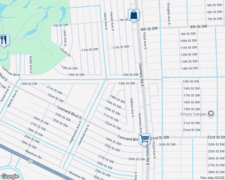 map of restaurants, bars, coffee shops, grocery stores, and more near 1504 Hank Avenue South in Lehigh Acres