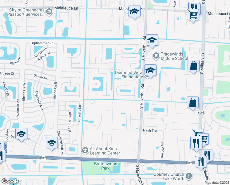 map of restaurants, bars, coffee shops, grocery stores, and more near 5051 Nautica Lake Circle in Greenacres