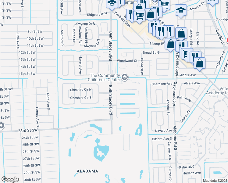 map of restaurants, bars, coffee shops, grocery stores, and more near 9063 Aegean Circle in Lehigh Acres