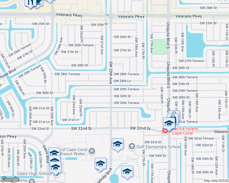 map of restaurants, bars, coffee shops, grocery stores, and more near 1909 Southwest 29th Terrace in Cape Coral