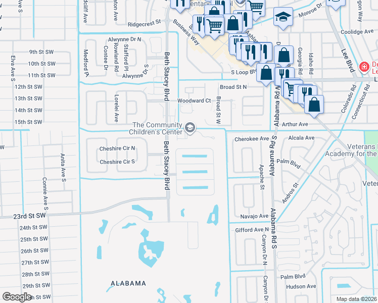 map of restaurants, bars, coffee shops, grocery stores, and more near 9101 Aegean Circle in Lehigh Acres