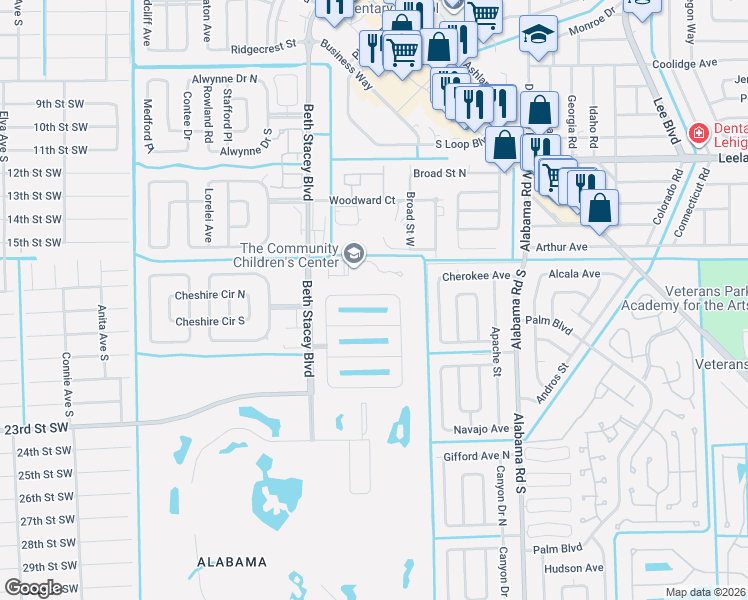 map of restaurants, bars, coffee shops, grocery stores, and more near 9101 Aegean Circle in Lehigh Acres