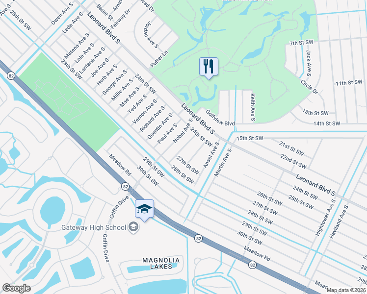 map of restaurants, bars, coffee shops, grocery stores, and more near 2412 Milton Avenue South in Lehigh Acres