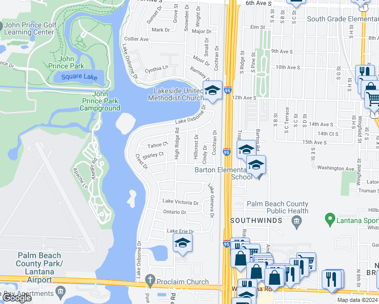 map of restaurants, bars, coffee shops, grocery stores, and more near 1436 Lakeview Drive in Lake Worth