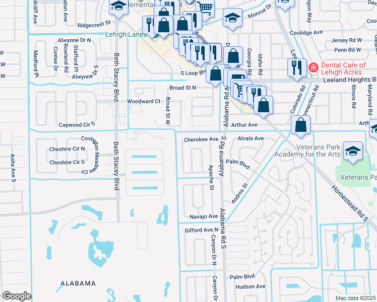 map of restaurants, bars, coffee shops, grocery stores, and more near 37 Andora Street in Lehigh Acres