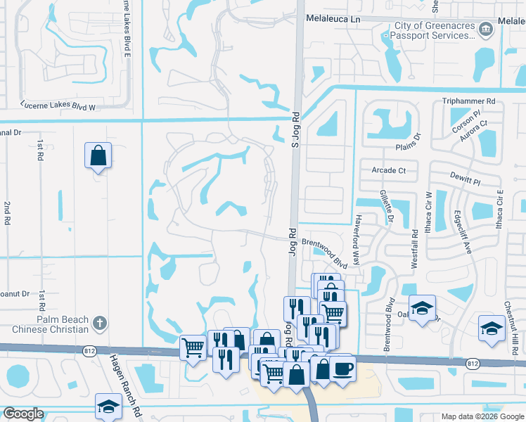 map of restaurants, bars, coffee shops, grocery stores, and more near 5301 Fountains Drive South in Lake Worth