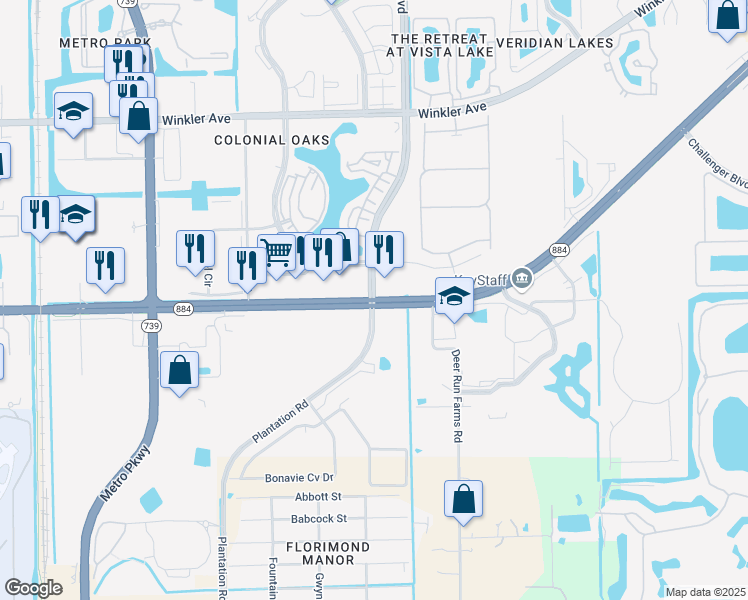 map of restaurants, bars, coffee shops, grocery stores, and more near Colonial Blvd & Veronica S Shoemaker Blvd in Fort Myers