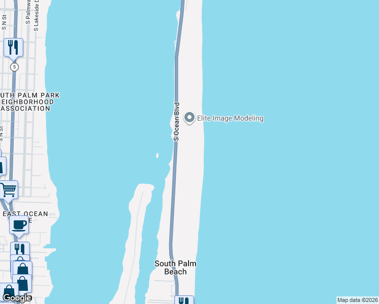 map of restaurants, bars, coffee shops, grocery stores, and more near 3400 South Ocean Boulevard in Palm Beach