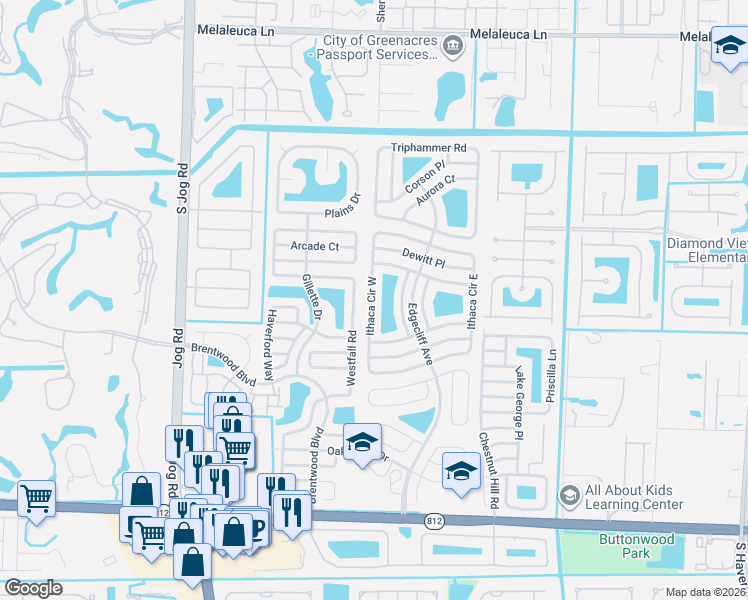 map of restaurants, bars, coffee shops, grocery stores, and more near 5935 Ithaca Circle West in Lake Worth
