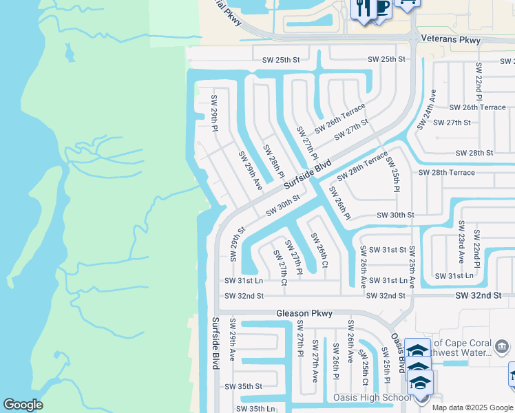 map of restaurants, bars, coffee shops, grocery stores, and more near 3014 Southwest 29th Place in Cape Coral