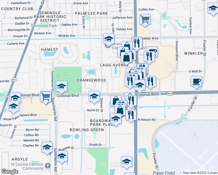 map of restaurants, bars, coffee shops, grocery stores, and more near 4400 Meade Avenue in Fort Myers