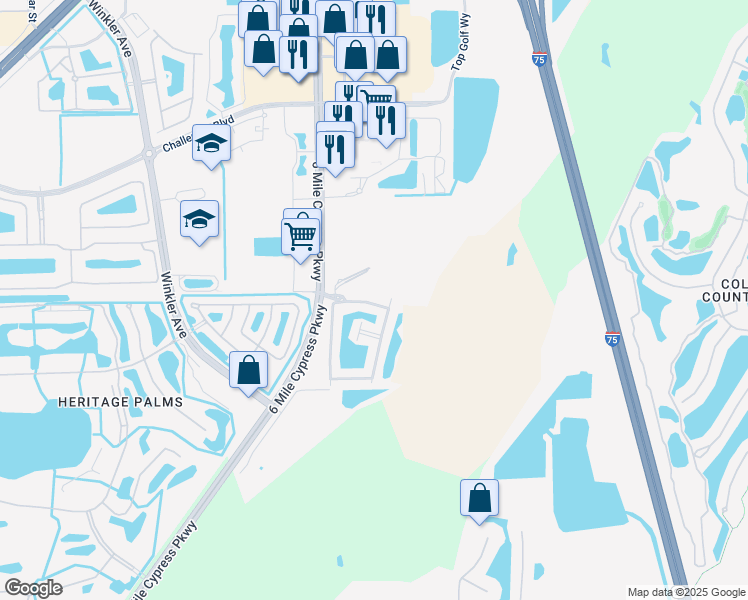map of restaurants, bars, coffee shops, grocery stores, and more near 10294 Via Colomba Circle in Fort Myers